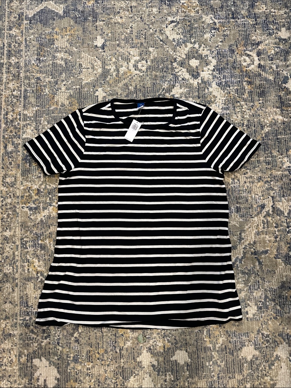 Old Navy Black and White Striped Luxe Short Sleeve Tee